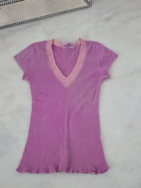 Michael Stars Ribbed V-Neck Lace-Trim Top